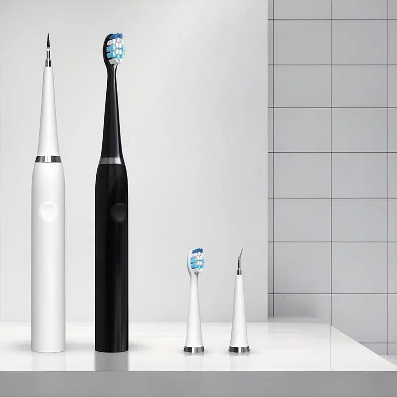 Cepillo de Dientes Eléctrico 2 en 1 para Adultos con Punta Ultrasónica para Eliminar Sarro, Recargable USB