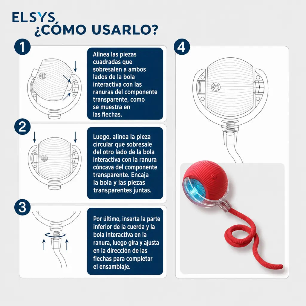Pelota interactiva para gatos y perros con luces de colores, cola giratoria y carga USB-C para juego activo diario en casa