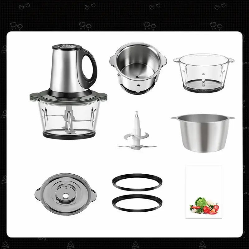 Procesador de Alimentos para Bebé y Molino de Carne de 2L - Incluye 2 Aspas y 2 Tazones Aptos para Lavavajillas, Motor de Cobre Puro para Papillas, Nueces y Carne, Diseño Silencioso y Libre de BPA