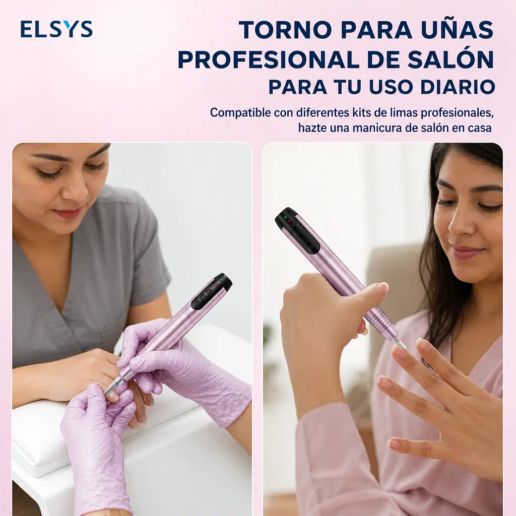 Torno eléctrico inalámbrico para uñas con velocidad ajustable y giro reversible, para manicura, pedicura y nail art en gel o polvo