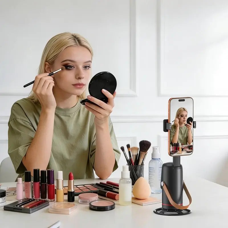 Tripie con Seguimiento Facial Automático y Control por Gestos, Soporte Giratorio 360° para Celular, Cámara Inteligente para Vlogs, Streaming y Video en Vivo, Kit de Vlogging para Smartphone