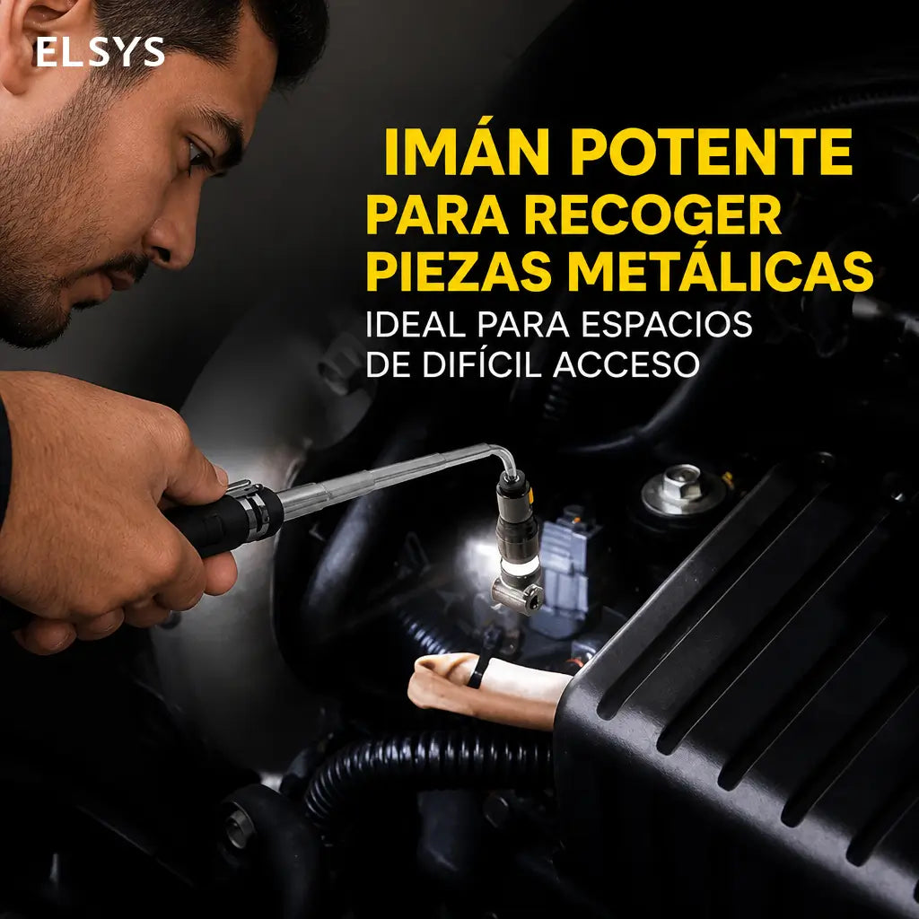 Herramienta magnética telescópica con linterna LED para recuperar tornillos en auto y taller
