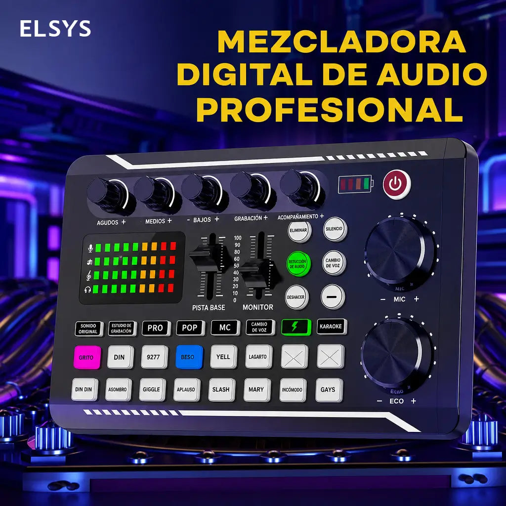 Interfaz de audio F998 con mezclador DJ y cambiador de voz para streaming, karaoke, podcast y gaming en PC portátil recargable