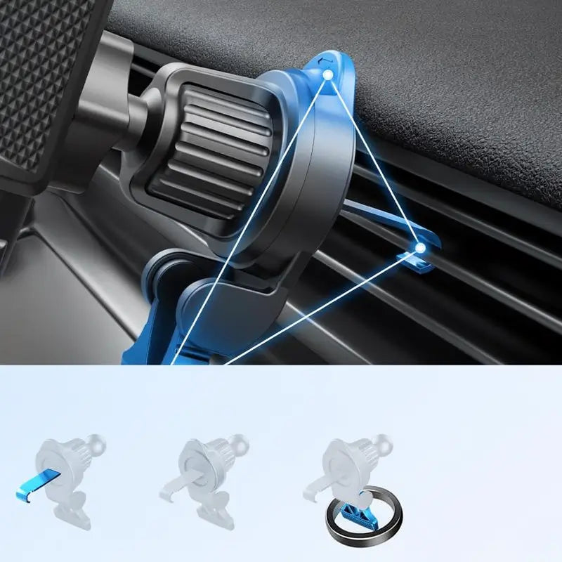 Soporte de Celular para Carro 3 en 1, Ventosa de Succión Fuerte para Parabrisas y Tablero, Clip para Rejilla de Aire, Ajuste Universal con TPU y Botón de Liberación Rápida, Base Duradera y Protectora