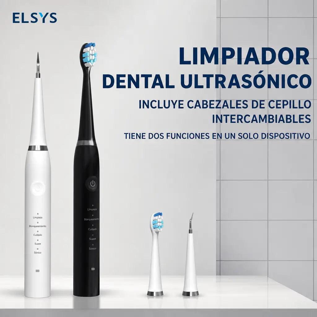 Limpiador dental ultrasónico recargable USB-C con cabezales reemplazables, espejo, pinza y retiro de placa para cuidado bucal adulto diario