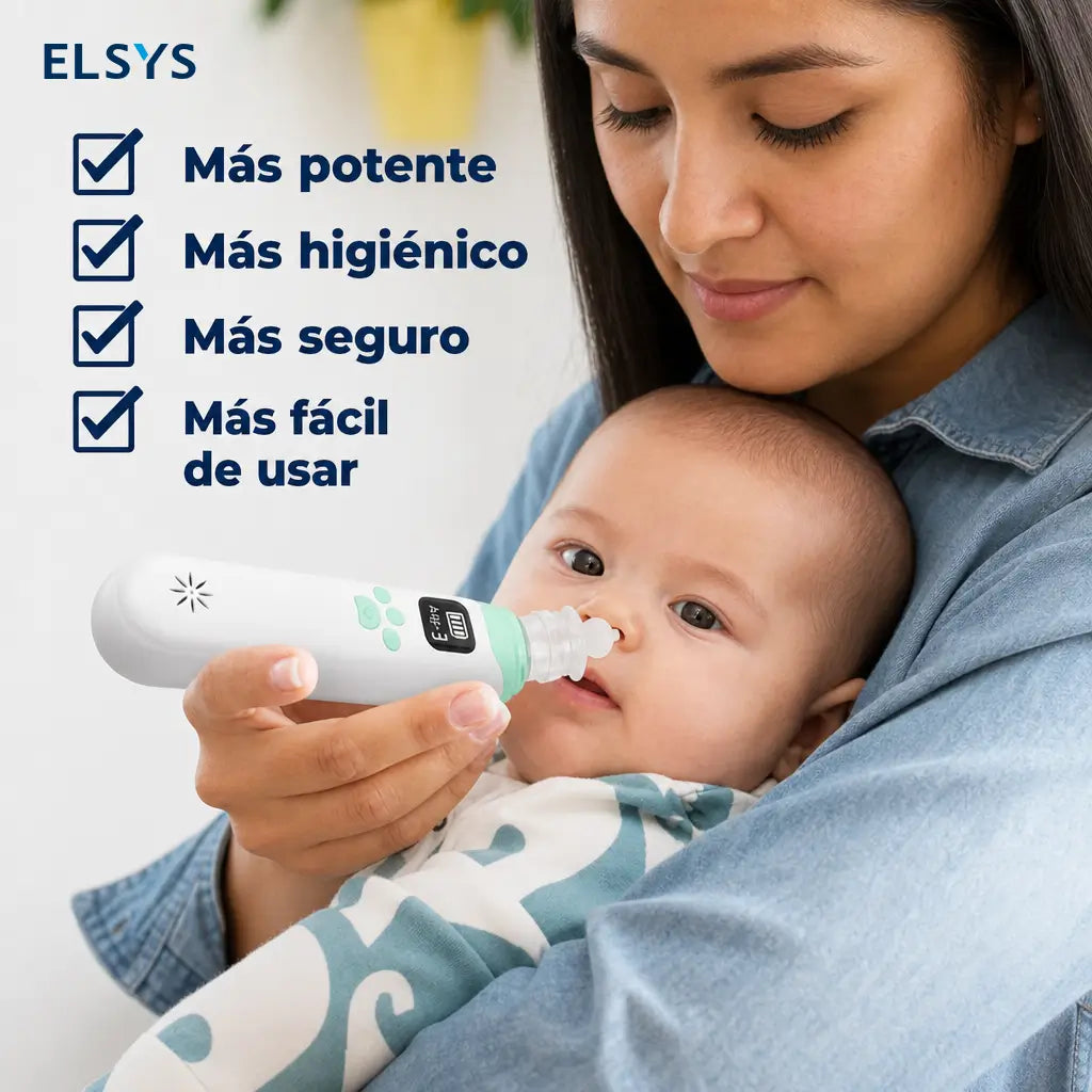 Aspirador nasal eléctrico recargable para bebé con 3 niveles de succión, puntas de silicón y música calmante para aliviar congestión en casa y viajes