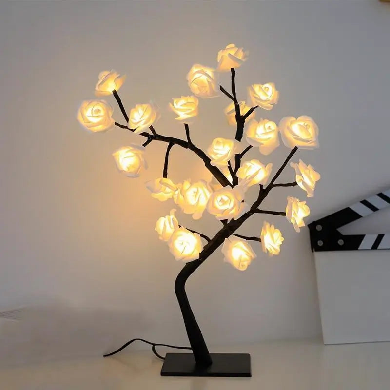 Lámpara de Noche con Diseño de Árbol de Rosas, Lámpara de Mesa USB, Luces Decorativas de Interior para Recámara, Regalo de San Valentín y Decoración del Hogar