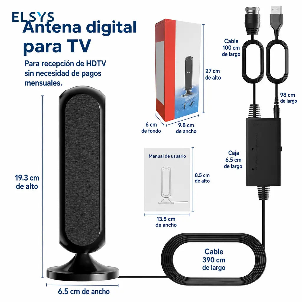 Antena digital interior para Smart TV con señal 360° amplificada, recepción 4K HD y fácil instalación en departamentos sin mensualidades