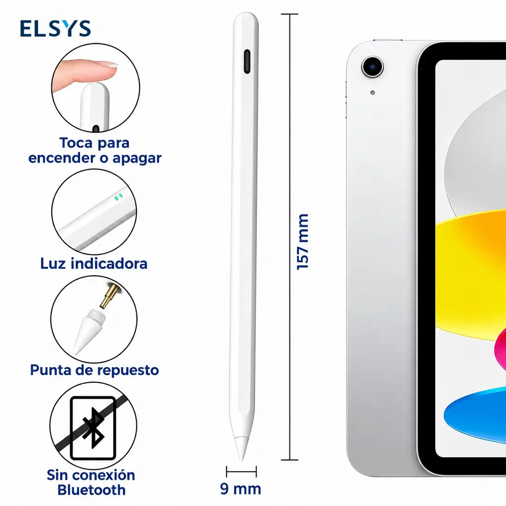Stylus compatible con iPad 2018-2026, sensibilidad a inclinación y punta 1.5 mm para escribir, dibujar y estudiar cómodo sin interrupciones diarias