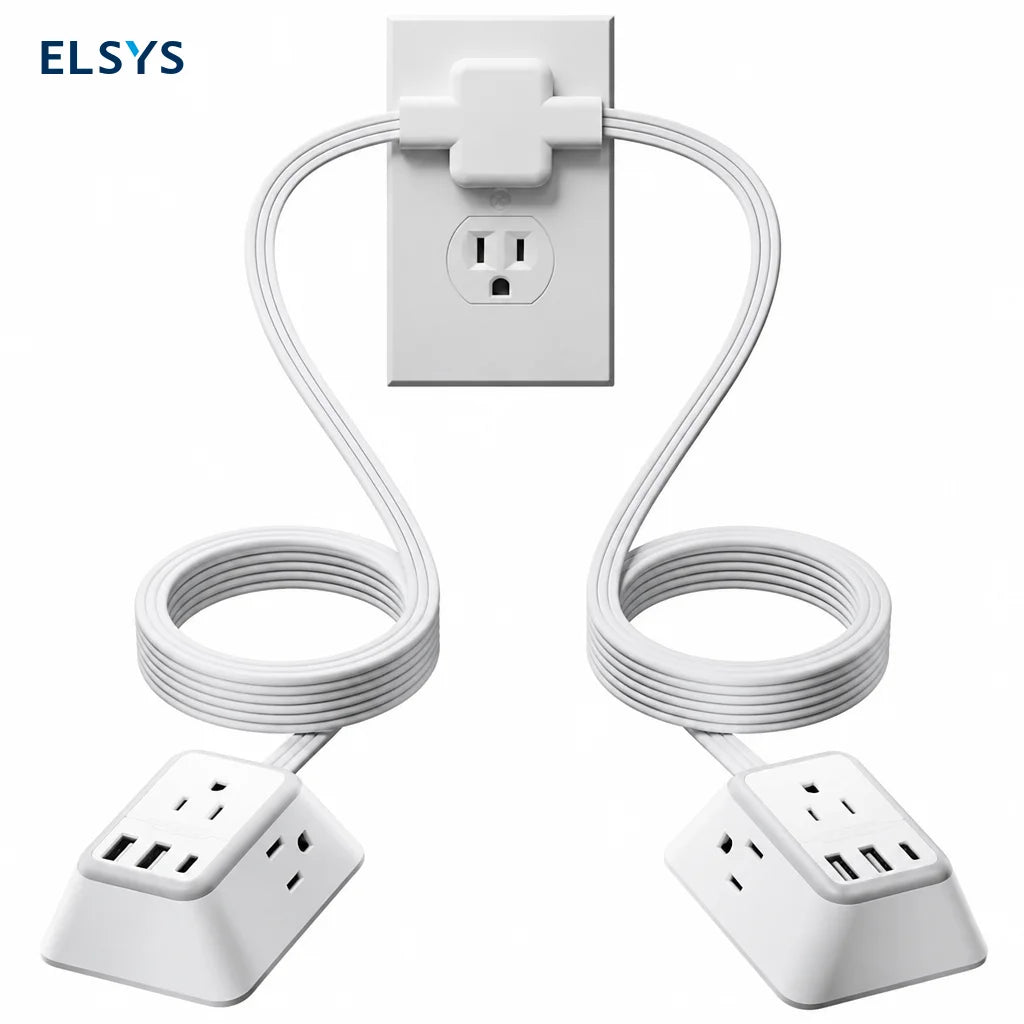 Extensión eléctrica con clavija plana y puertos USB