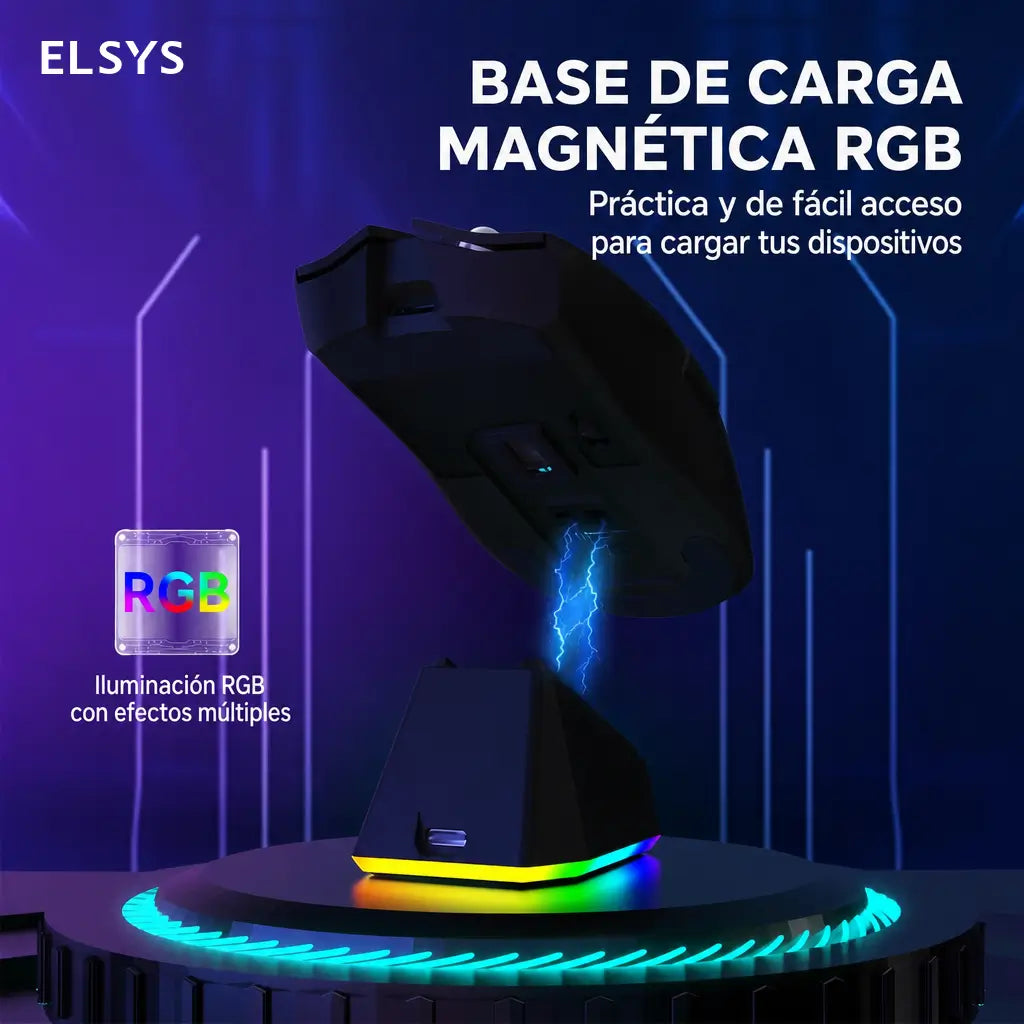 Mouse gamer inalámbrico X11 con base de carga, luz RGB y sensor óptico para juego competitivo y trabajo productivo en casa u oficina