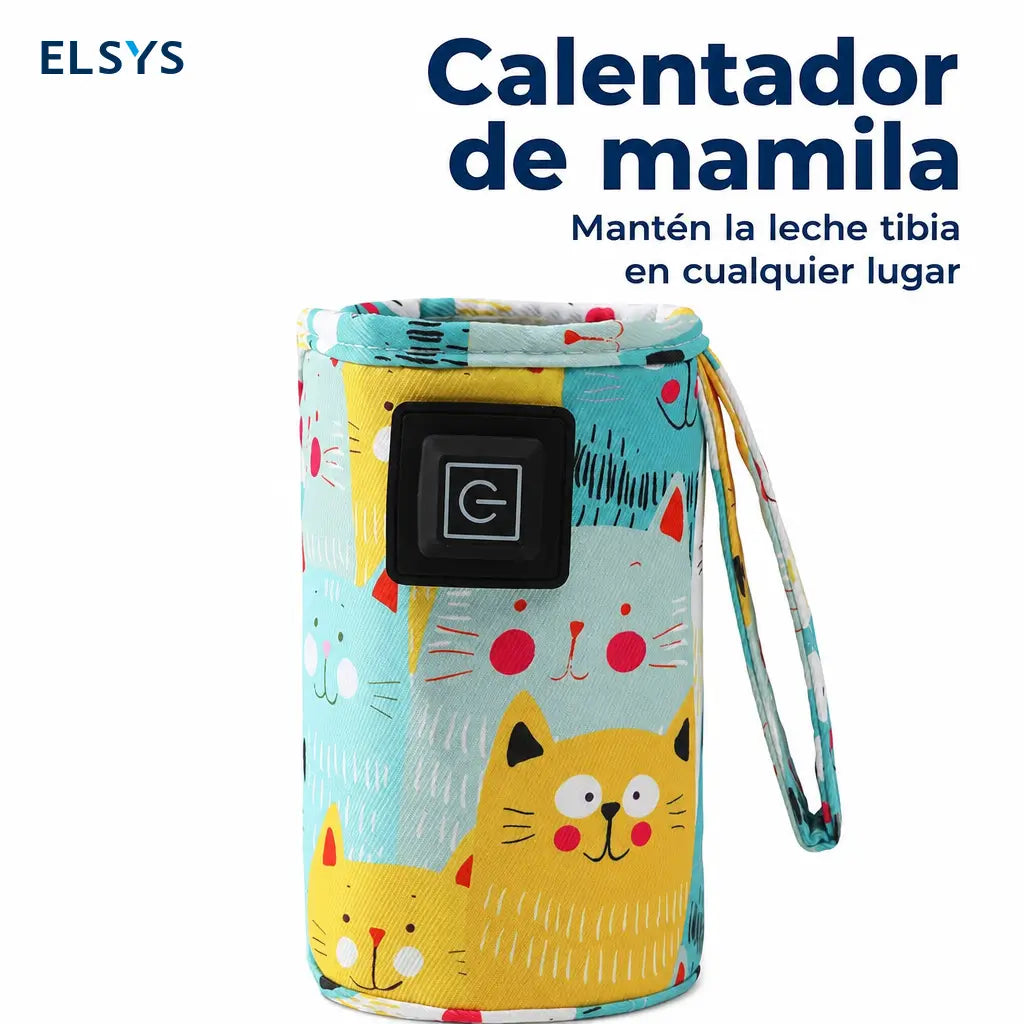 Calentador portátil USB para biberón con 3 temperaturas y funda térmica con gatitos para casa, viajes y salidas con bebé diarias