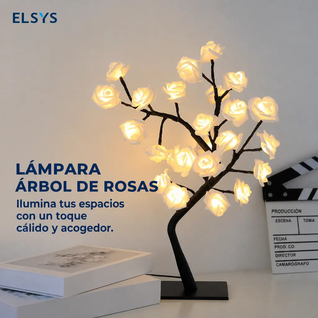 Lámpara de mesa USB en forma de árbol con rosas LED, luz cálida decorativa para recámara, buró y regalo romántico especial