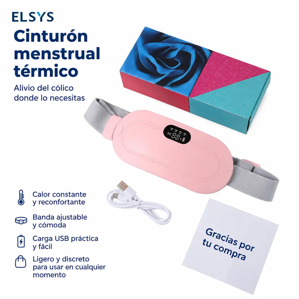 Cinturón térmico menstrual inalámbrico con 3 niveles de calor y 4 modos de masaje vibratorio para abdomen, cintura y cólicos menstruales