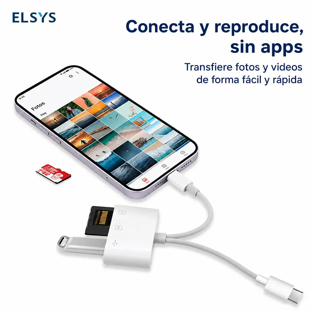 Lector de tarjetas SD 5 en 1 USB-C y Lightning con USB 3.0 para transferir fotos en iPhone, iPad y Android sin app