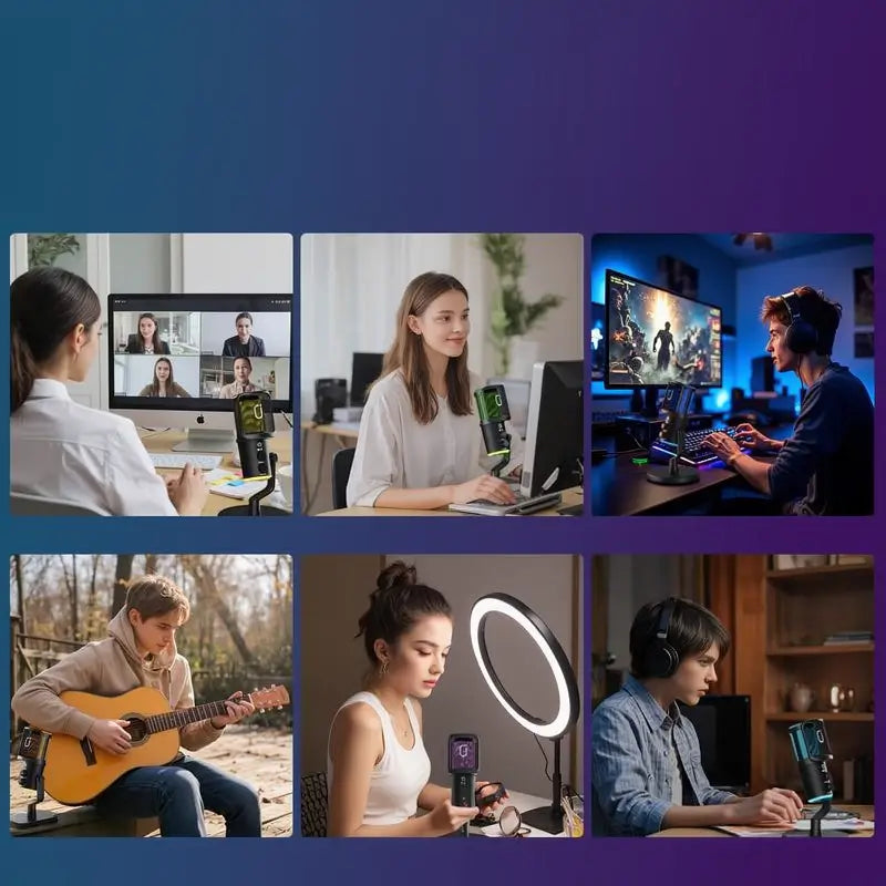 Micrófono Gamer Profesional RGB con Cancelación de Ruido y Diseño Ergonómico, Compatible con PC, Mac, PS5, PS4 y Xbox, Ideal para Streaming y Podcasts (No incluye audífonos)