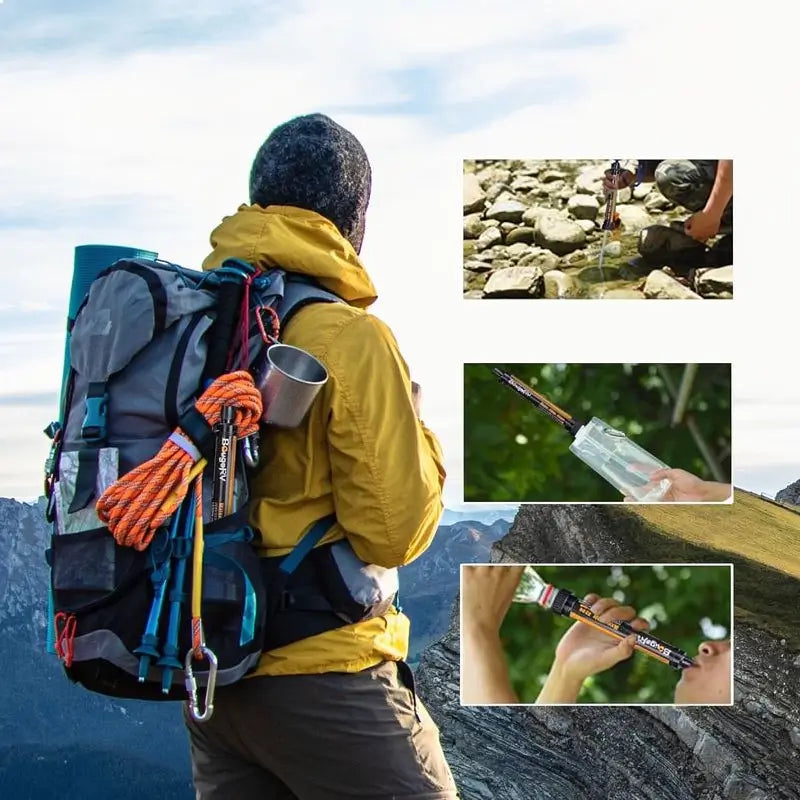 Filtro de Agua Portátil para Exteriores, Popote de Emergencia para Senderismo, Camping y Pesca, Diseño Ligero y Compacto, Paquete de 2 Piezas