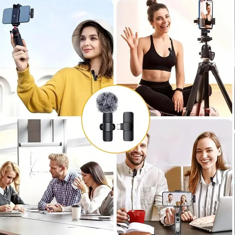 Mini Micrófono Inalámbrico para Celulares, Kit de 2 Micrófonos de Solapa con Cancelación de Ruido para Grabación de Video, Vlog y Entrevistas, Audio Estéreo de Alta Calidad