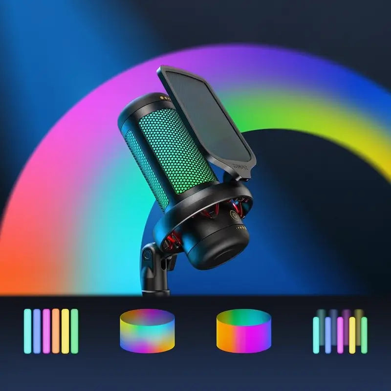 Micrófono de Condensador USB Cardioide con Iluminación RGB Ajustable para Gaming, Transmisión en Vivo, PS4/5, PC, Kit de Grabación de Audio para Podcast