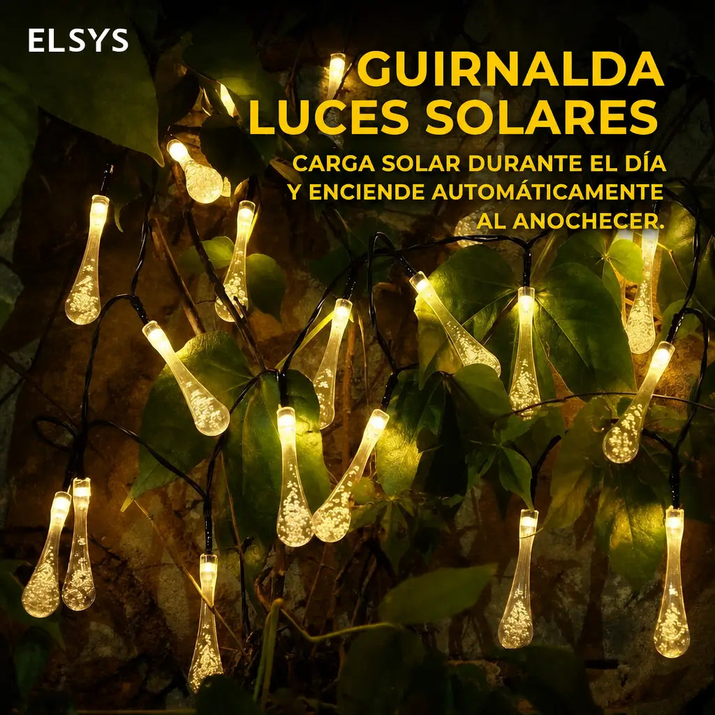Guirnalda solar LED de 3 m con 20 focos impermeables IP65 y 8 modos para decorar jardín, terraza, balcón y patio exterior