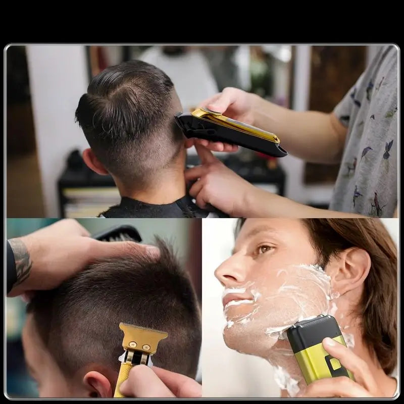 Kit Profesional de Máquina Cortadora de Cabello y Recortadora para Hombre Recargable USB, Set de Barbería con Pantalla LCD y Cuchilla Ajustable