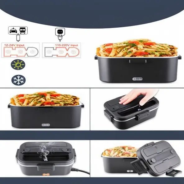 Lonchera Eléctrica Portátil de 80W, Calentador de Comida de 1.8L para Adultos con Cubiertos y Bolsa Térmica, Calentador Electrónico para Coche, Hogar y Oficina
