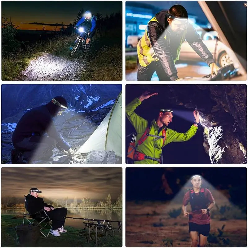 Lámpara de Cabeza Recargable 2 pzas, Linterna Frontal LED Gran Angular de 230° con Sensor de Movimiento para Adultos - Equipo de Camping, Impermeable para Senderismo, Correr, Reparaciones, Pesca y Ciclismo