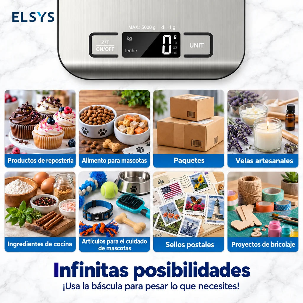 Báscula digital de cocina con tara y precisión de 1 g