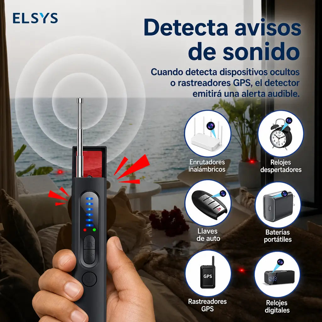 Detector portátil de cámaras ocultas, rastreadores GPS y señales RF con antena extensible para viajes, hotel, oficina, auto y uso diario