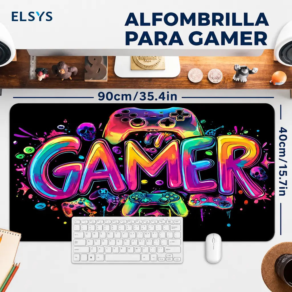 Mousepad gamer de goma antiderrapante con gráficos UV reactivos, formato grande para teclado, mouse y escritorio de juego en casa u oficina