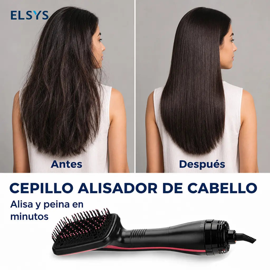 Cepillo secador de aire caliente 2 en 1 con 3 modos y mango ergonómico para secar y peinar en casa o viaje