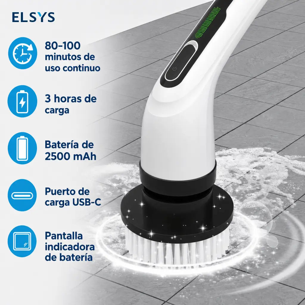Cepillo eléctrico giratorio 7 en 1 inalámbrico con doble velocidad para limpiar baños, pisos, tinas, tapetes y techos en casa fácilmente