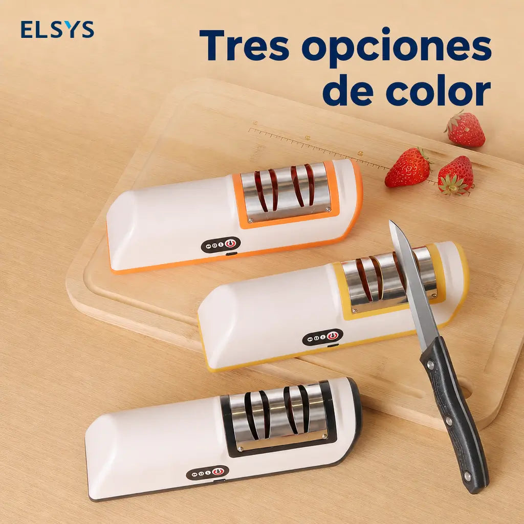 Afilador eléctrico recargable para cuchillos de cocina con ranuras multiuso, ángulo ajustable y diseño compacto para preparar en la cocina diaria