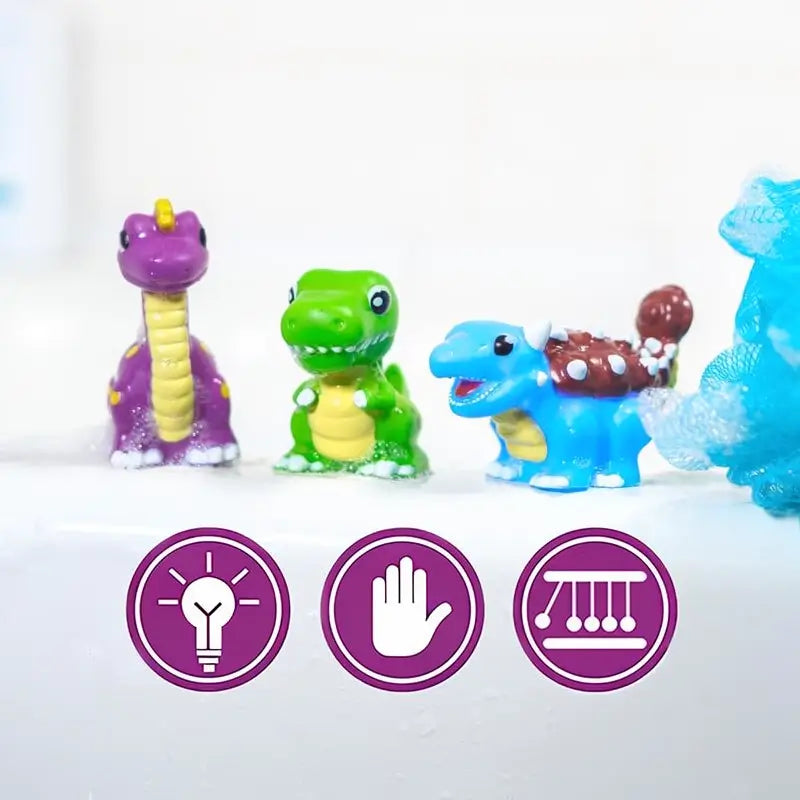 Juguetes de Baño de Dinosaurios con Luz, Paquete de 6 | Juguetes Activados por Agua que Cambian de Color | Juguetes Blandos y Exprimibles para Bebés y Niños | Luces Sensoriales para Tina Libres de Moho