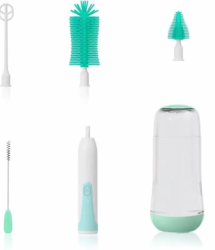 Cepillo Eléctrico para Limpiar Biberones y Mamilas, Kit de Limpieza 360° de Silicón con Cepillo para Tetinas y Popotes, Impermeable, Set de 6 Piezas para Recién Nacidos
