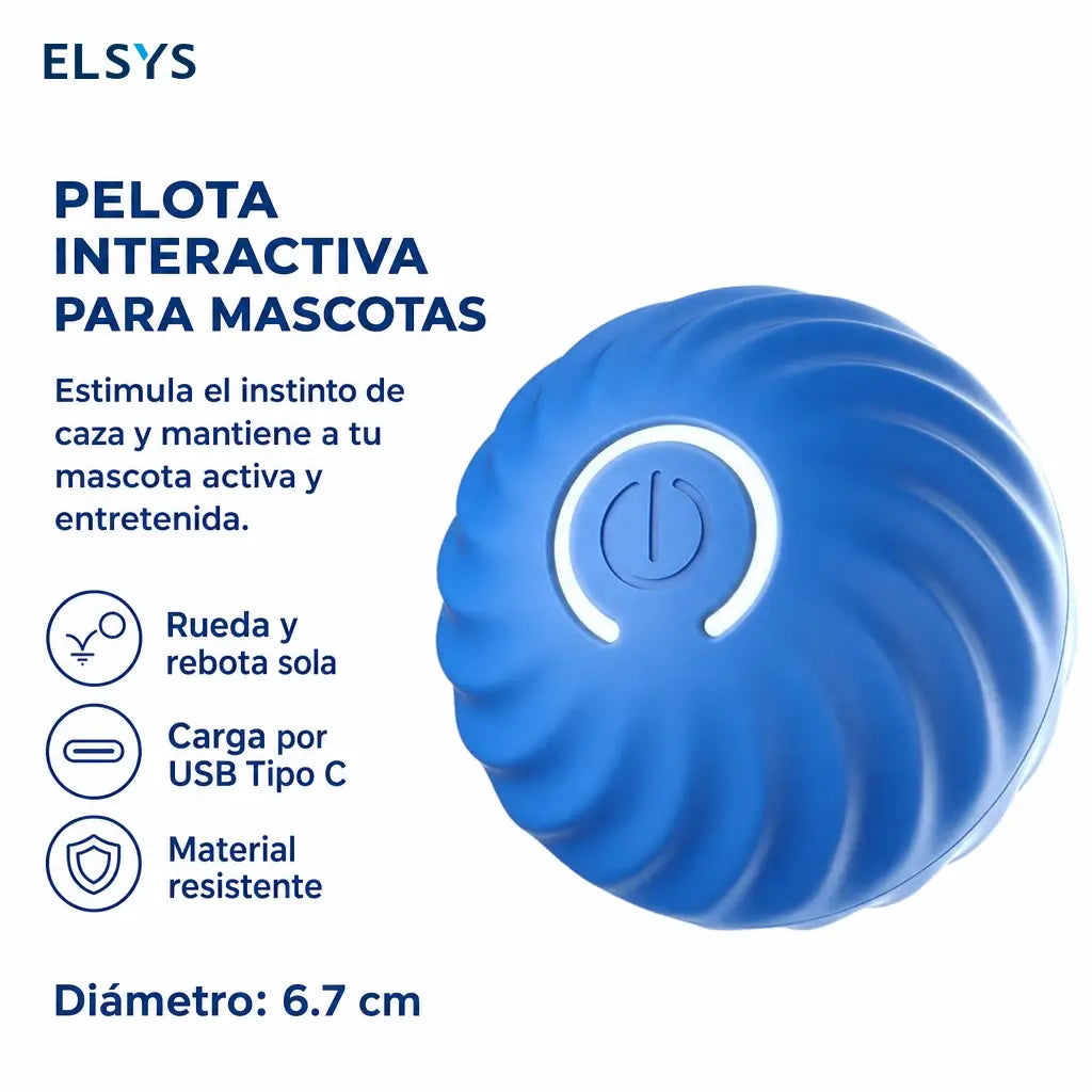 Pelota interactiva recargable para mascotas con movimiento automático y sonido, ideal para juego diario de perros pequeños y gatos en casa