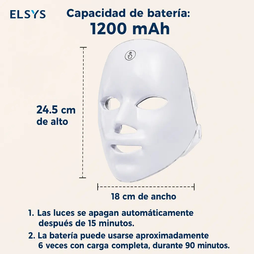 Mascarilla facial LED de fototerapia 7+1 colores con 90 luces y carga inalámbrica para rutina de skincare diaria práctica