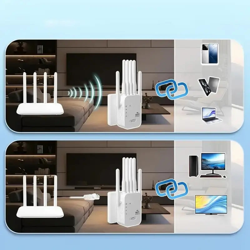 Extensor de Rango WiFi 2.4GHz, Repetidor Inalámbrico con Ethernet 300Mbps, Amplificador de Señal para Hogar Cobertura 550 m² para 50 Dispositivos
