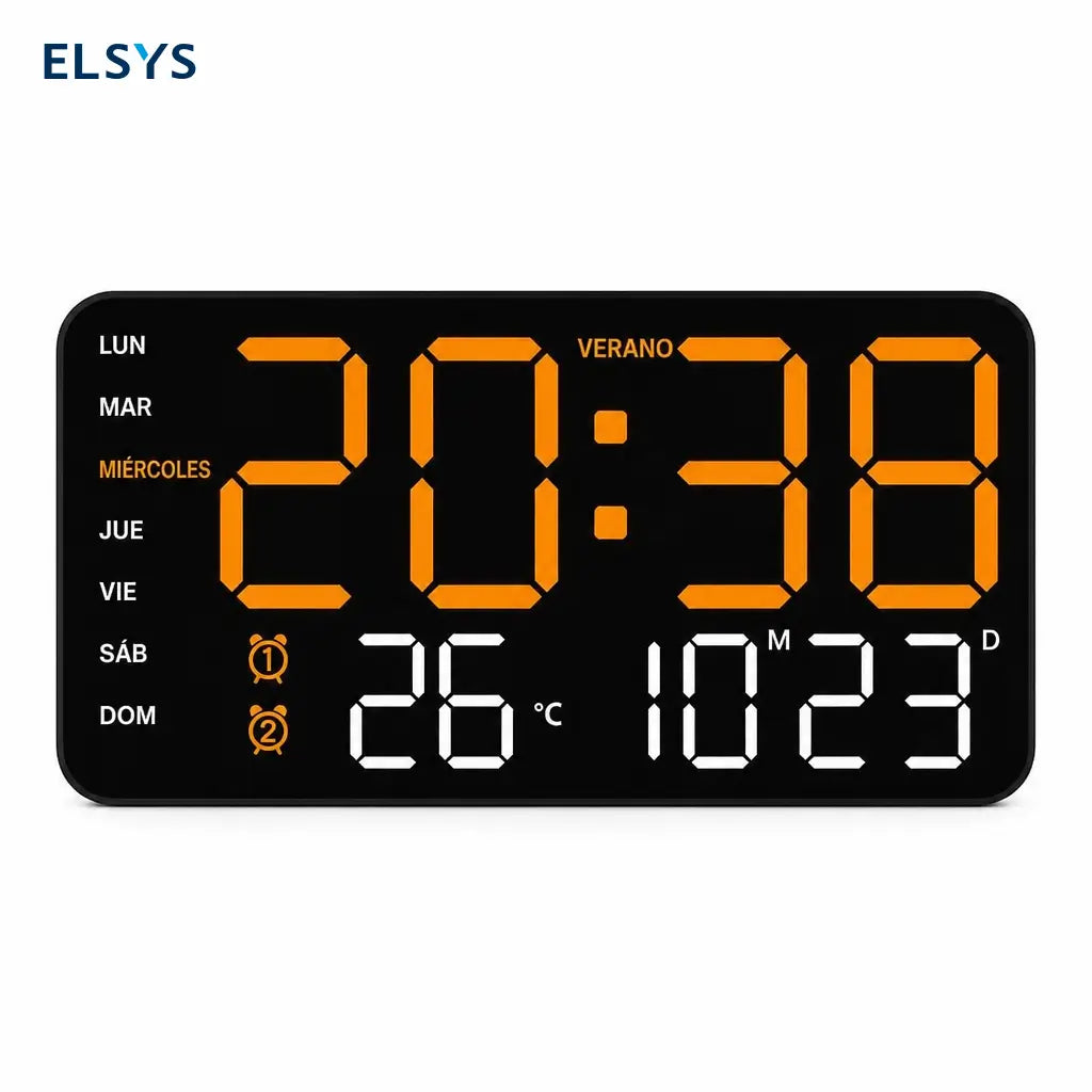 Reloj despertador digital grande con pantalla LED visible, activación por voz, temperatura y doble alarma para buró, sala o pared en casa