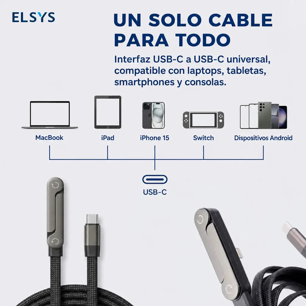 Cable cargador USB-C 240W con soporte plegable integrado para jugar, ver videos y trabajar desde tu celular en oficina, auto o viaje