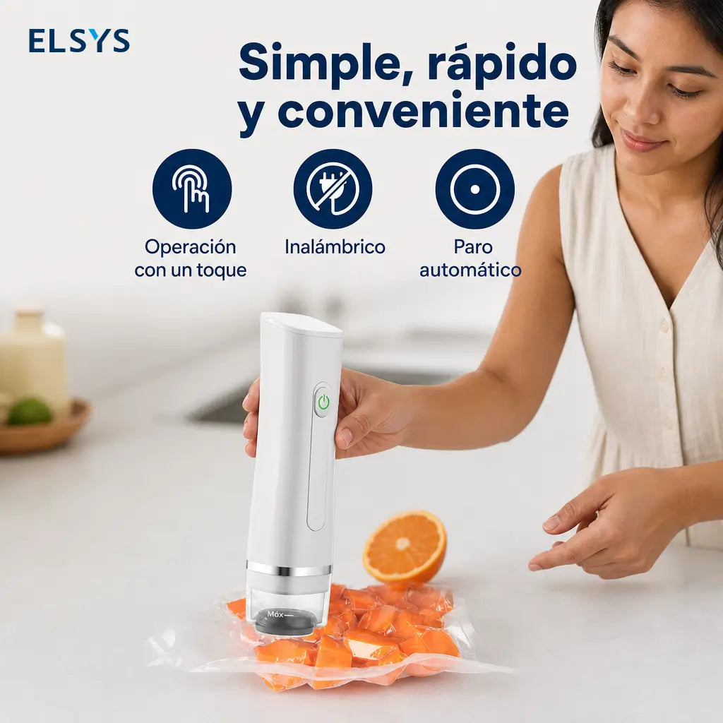 Selladora al vacío portátil USB-C con bolsas reutilizables para conservar comida y meal prep