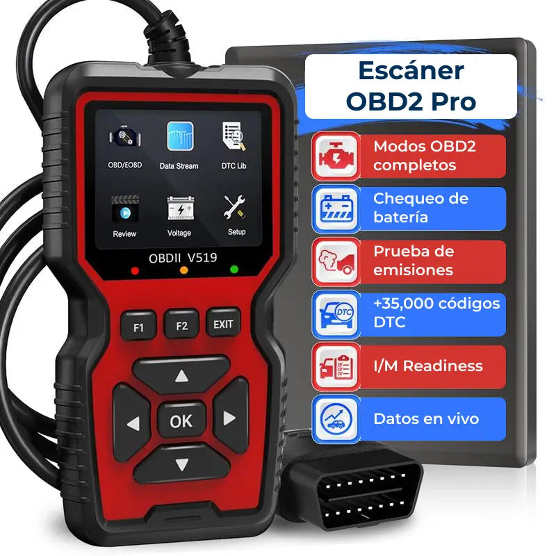 Escáner automotriz OBD2 V519 con pantalla LCD, datos en tiempo real y lectura de códigos para autos desde 1996, sin usar batería