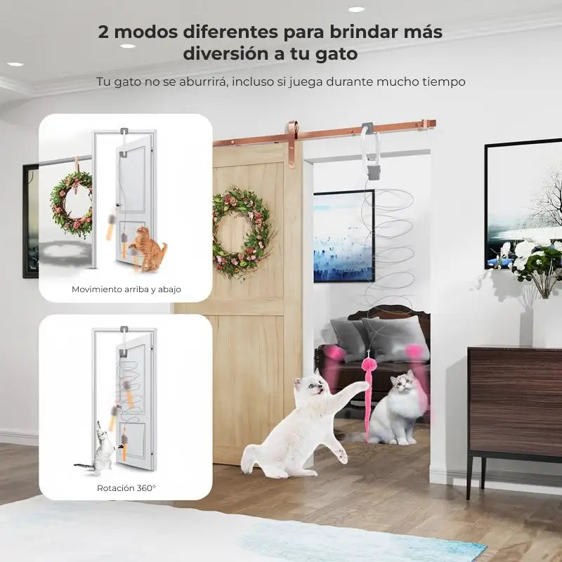 Juguete Eléctrico Interactivo para Gato con Clip para Puerta, Recargable, 2 Modos de Juego (Rotación 360° y Salto Aleatorio), Estimulación Física y Mental, Accesorios para Mascotas
