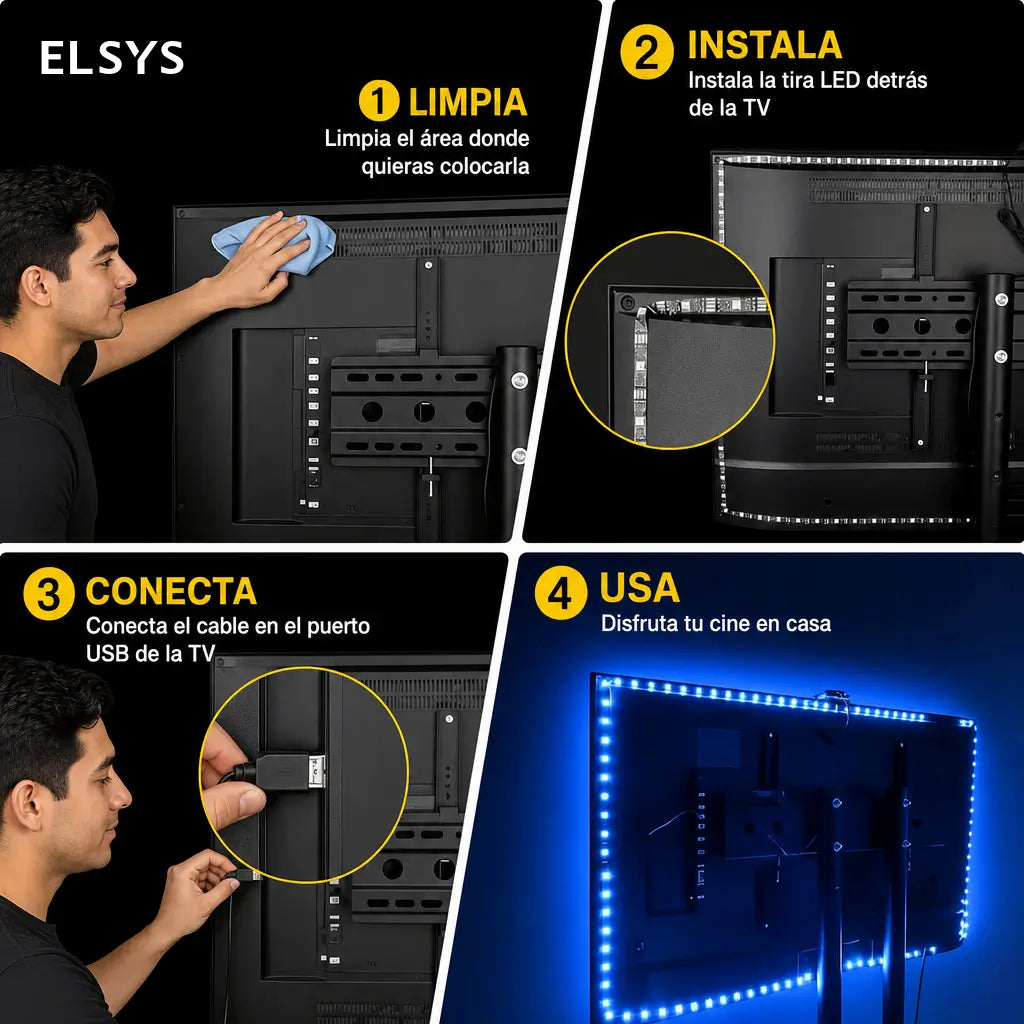 Tira de luces LED RGB para TV 55 a 65 pulgadas con sincronización de pantalla y música para cine en casa y gaming envolvente