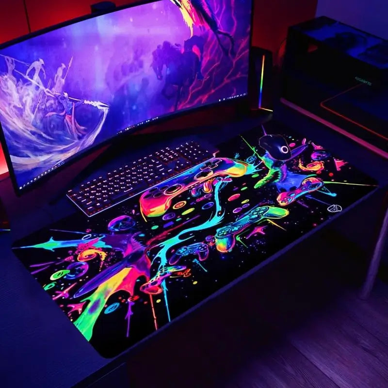 Mouse Pad Gamer Grande, Tapete para Mouse Acolchado Reactivo a Luz UV, Base de Goma Antiderrapante