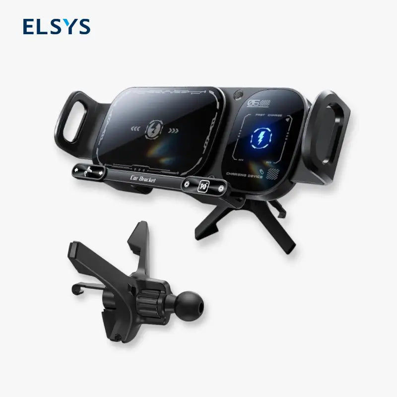 Soporte para Celular de Auto con Carga Rápida Inalámbrica de 15W para Teléfonos Plegables y Estándar, Base de Ventila Ultra Estable con Gancho y Clip, Rotación de 90° y Sujeción Automática con un Botón