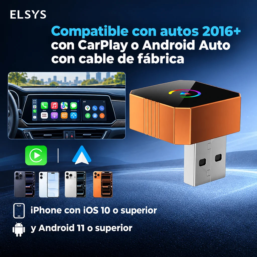 Adaptador inalámbrico CarPlay y Android Auto con 2 cables