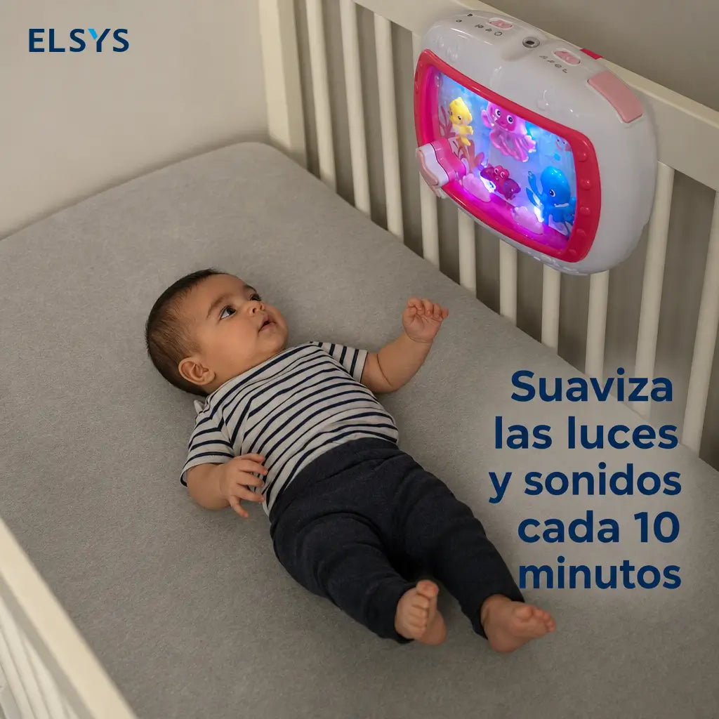 Proyector musical para cuna con luces tenues, sonidos del mar y control remoto, ideal para rutina de sueño de bebés recién nacidos