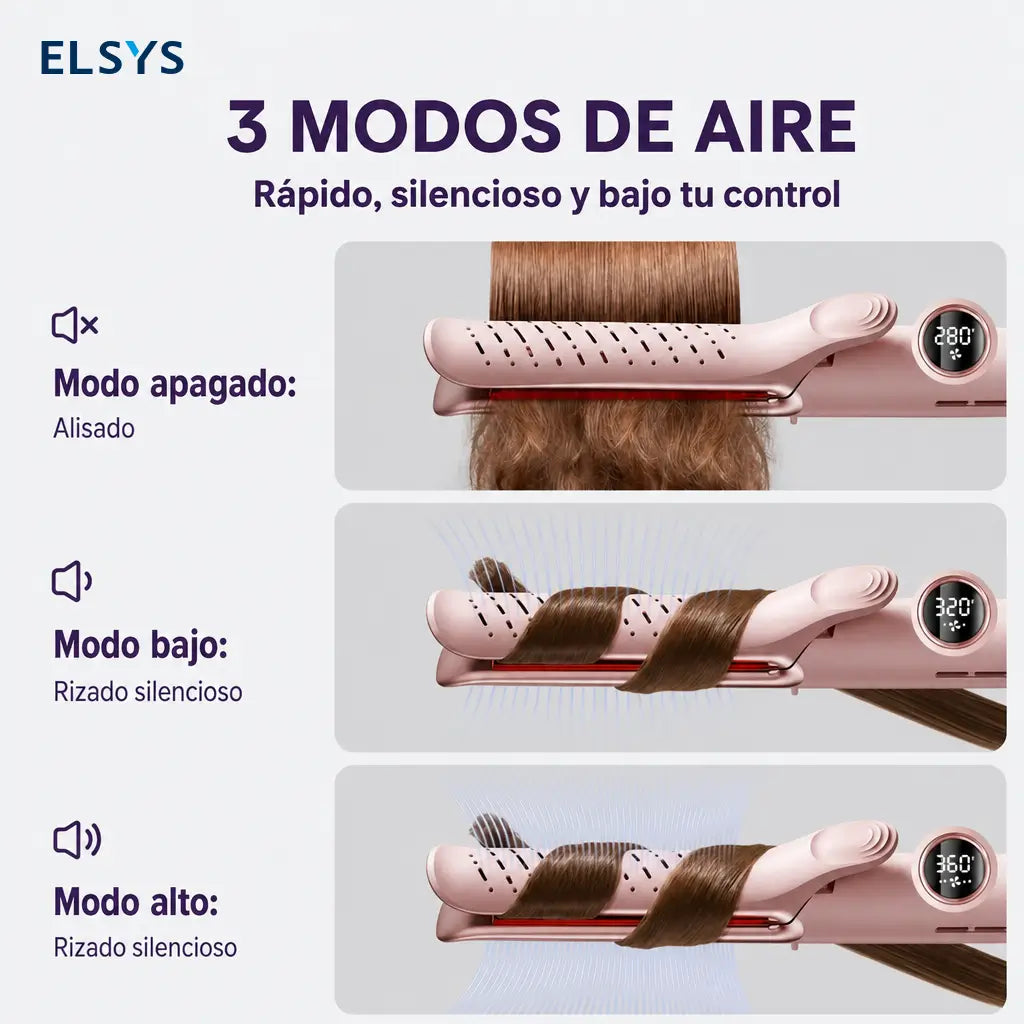 Plancha y rizador 2 en 1 con aire frío 360° para peinar ondas, rizos y cabello lacio en casa sin maltratar tanto