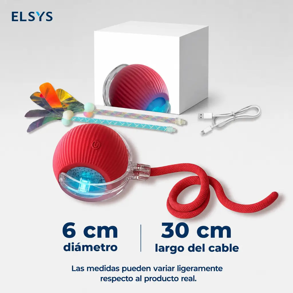 Pelota interactiva para gatos y perros con luces de colores, cola giratoria y carga USB-C para juego activo diario en casa